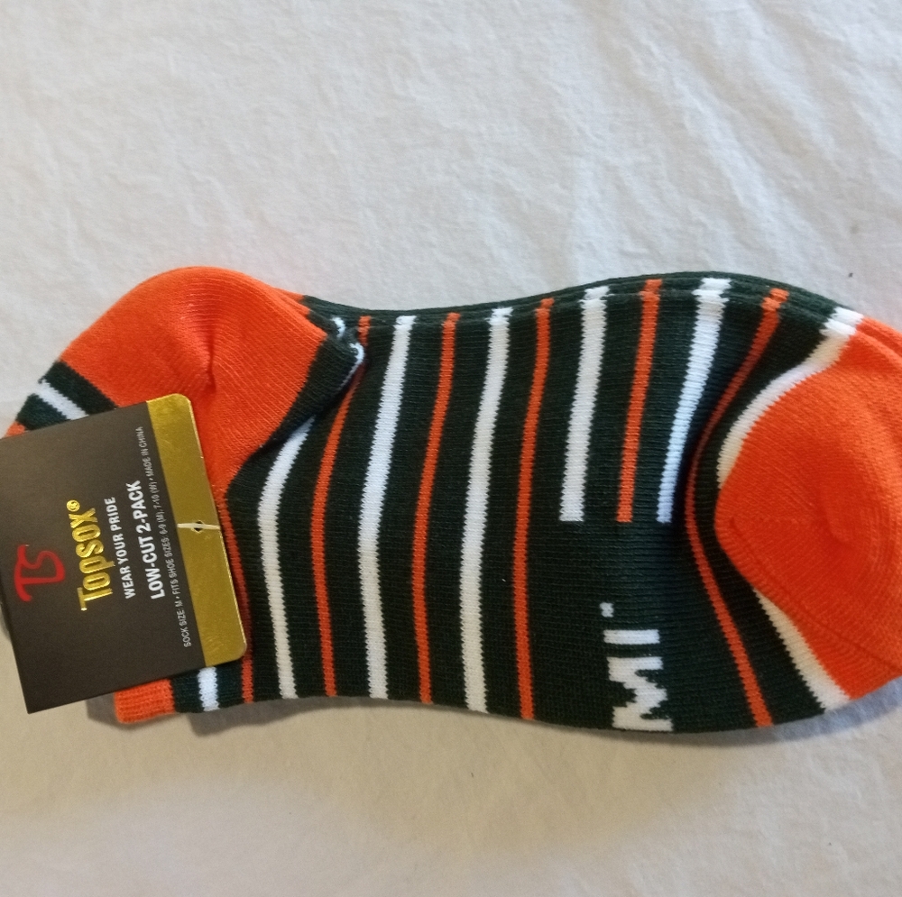 Topsox Low Cut 2 Pack Miami Hurricanes Size Medium